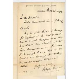 R K Thomas - Register Observer and Journal Offices - Adelaide - Notifying that Miss Hilda Thomas will discontinue lessons at the Conservatorium