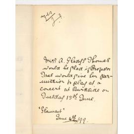 Miss A Gladys Thomas - Kent Town - Permission to play at concert at Burnside