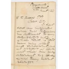 Mrs M A Brown - Woodville - Miss Maude Brown cannot attend the Conservatorium owing to illness