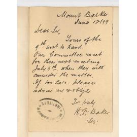 H F Baker - Secretary - Mount Barker Institute - Concerning extension lectures