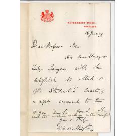 Edward William Wallington - Private Secretary - Government House - Her Excellency Lady Tennyson will attend students concert