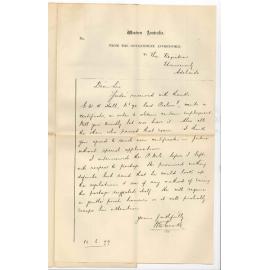 W Ernest Cooke - Honorary Secretary - Government Astronomer - Western Australia - Concerning Preliminary Examination and Postage to Western Australia