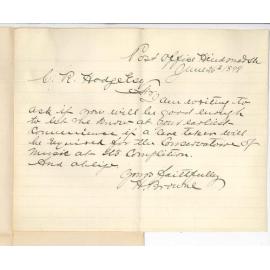 H Browne - Post Office Hindmarsh - Caretaker for Conservatorium