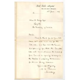 O C Thomas - Secretary - Perth Public Hospital - Thanking Council for recognition of Hospital