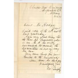 Reverend B Quigley - Albany WA - Concerning Centre at Albany