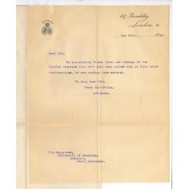 Hatchard and Company - London - Advising dispatch of three new volumes of the Teubner Classics