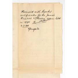 Miss Fannie Patterson - Yongala - Acknowledging receipt of Certificates