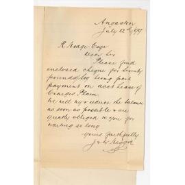 James and M Heggie - Angaston - Forwarding cheque on Account of Rent