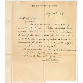 Bertram D Steele - University - Application to leave Adelaide on 18 August