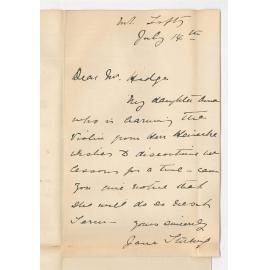 Jane Stirling - Mount Lofty - Miss A Stirling will not continue lessons at the Conservatorium