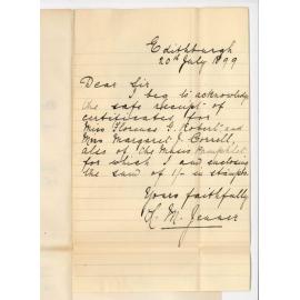 Miss L M Jenner - Edithburgh - Acknowledging receipt of certificates