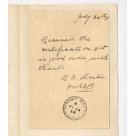 Miss Rebecca Blackmore Maslin - Riverton - Acknowledging receipt of Certificates