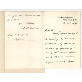 A M Cudmore - London - Re Students Congress in Turin