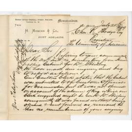 Hugo Carl Emil Muecke and Company - Port Adelaide - Concerning Missing Key from Microscopic Cabinet