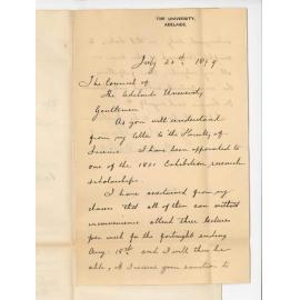 Bertram D Steele - University - Permission to leave Adelaide on 18 August