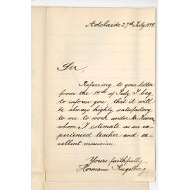 Hermann Kugelberg - Conservatorium - Appointment at the Conservatorium