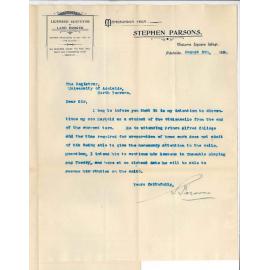 Stephen Parsons - Adelaide - Son Harold will not continue lessons at the Conservatorium