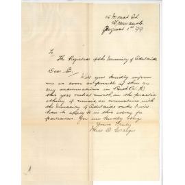 Miss D Craigie - Fremantle WA - Examination in music at Perth