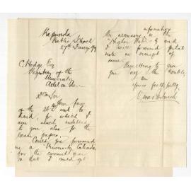 V von Bertouch - Kapunda - Thanks for information and Examination Papers - Request for Calendar