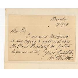 Miss Whitford - Moonta - Acknowledging receipt of Certificates