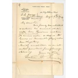 Eustace B Grundy - Adelaide - Mrs Grundy will not continue lessons at the Conservatorium