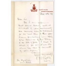 Queens College - University of Melbourne - Concerning Medical Students proceeding to Melbourne for Third Term