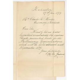 H A Zadow - Hahndorf - Requesting particulars of Preliminary Examination