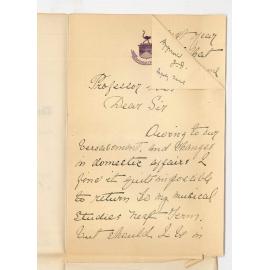 Miss Miriam M Willshire - Blackwood - Discontinuing lessons at the Conservatorium