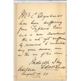 C A Degenhardt - Adelaide - Lessons at the Conservatorium