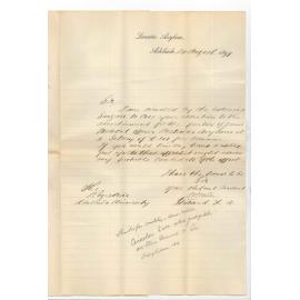 W Watson - Adelaide Lunatic Asylum - Position of Junior Medical Officer at Parkside Asylum