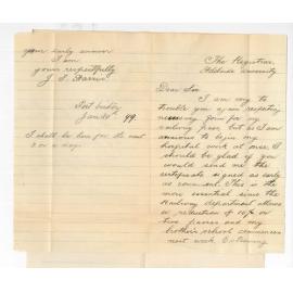 J F Harris - Port Victor - Request for Registrar's signature to Railway Certificate