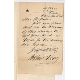 Wybert Reeve - Kensington - Request for Cheque for amount due