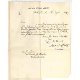 James S Battye - Librarian Victoria Public Library Perth WA - Request for Calendar