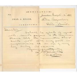 Charles J Reade - Jamestown - Preliminary Examination at Jamestown - Requesting papers