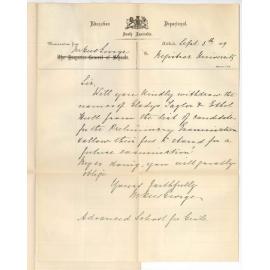 Miss M Rees George - Advanced School for Girls - Withdrawing candidates from Preliminary Examination