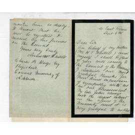 Miss Whittell - East Terrace Adelaide - Thanking Council for letter of sympathy on death of Dr Horatio Thomas Whittell