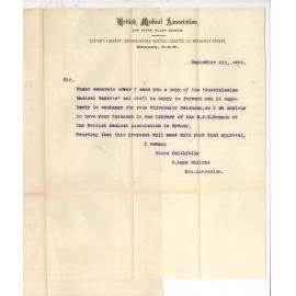 G Lane Mullins - Honorary Librarian - British Medical Association - Sydney - Requesting Calendar