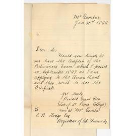 Ronald Grant Glen - Mount Gambier - Requesting Preliminary Certificate