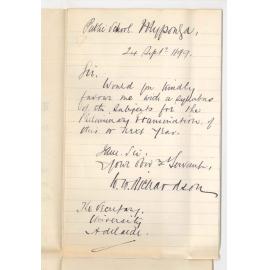 W W Richardson - Public School Myponga - Requesting details of subjects for Preliminary Examination