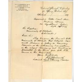 R L E Bosworth - Weedna Springs - Offering to act as Examiner in Surveying and Levelling 3rd Year BSc Course