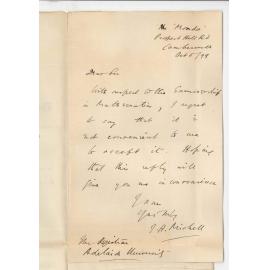 J H Michell - Camberwell Victoria - Unable to act as Examiner