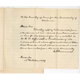 Cyril Adolph Grummet - Moonta - Exemption from attendance of Law lectures