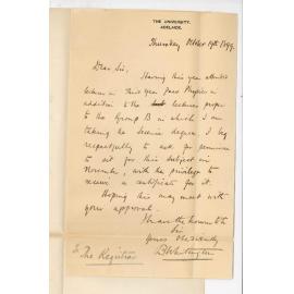 Bertram Whitington - The University - Permission to sit for third year Physics in November