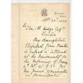 Mrs Christina Martin - Gawler - Asking that daughter Elizabeth Jean Martin may attend Examination in Practice of Music later on 16 November