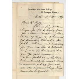 Reverend W G Culligan - Christian Brothers College - Perth - Concerning publication of Preliminary results