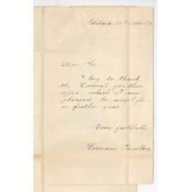 Hermann Kugelberg - Adelaide - Thanking Council for appointment