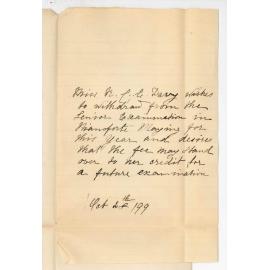 Miss K C E Davey - Withdrawing from Senior Practice Examination