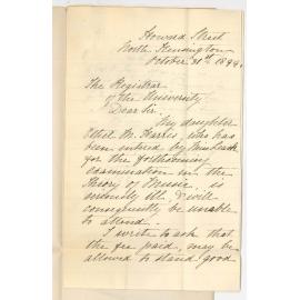 C H Harris - Kensington - Withdrawing Miss E M Harris from Junior Theory Examination