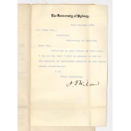 Professor J T Wilson - University of Sydney - Consenting to act as Examiner