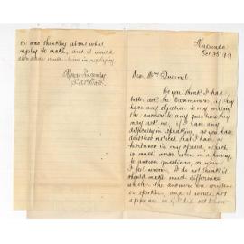 Mrs Annie M Quesnel - Glenelg - Request that Mr S A B Oats may write his replies in Music Examination